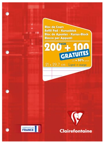 Refill pad, lined + margin, 300 sheets